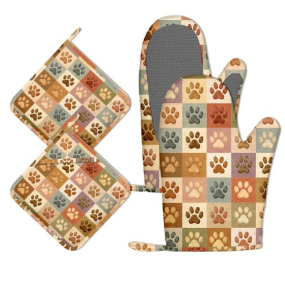 Cute Cat Paw Oven Mitts and Pot Holders Set of 4, Heat Resistant Non Slip Kitchen Gloves Hot Pads, Chef Cooking Baking Gifts for Women Bakers, Kitchen Gifts for Cooking Lover Cooks Mom - color: Cute Cat Paw