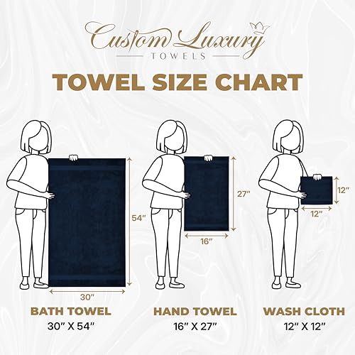 Personalized Bath Towels - Choose from 12 Fonts, 100% Cotton, Made in The USA, Luxury Hotel Quality, Embroidered Towels (2 Bath Towels, Navy) - color: Navy