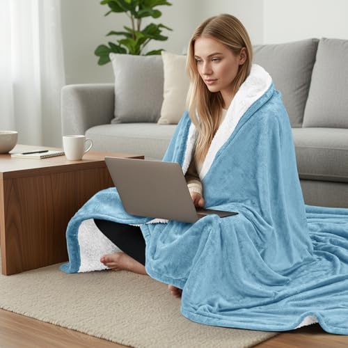 Utopia Bedding Plush Sherpa Blanket Throw Size Washed Blue, 50x60 Inch | Soft, Warm, Fleece, Bed, Sofa, Couch, Camping, Travel, Cozy, All Season - color: Washed Blue, size: Throw (50x60 Inch)