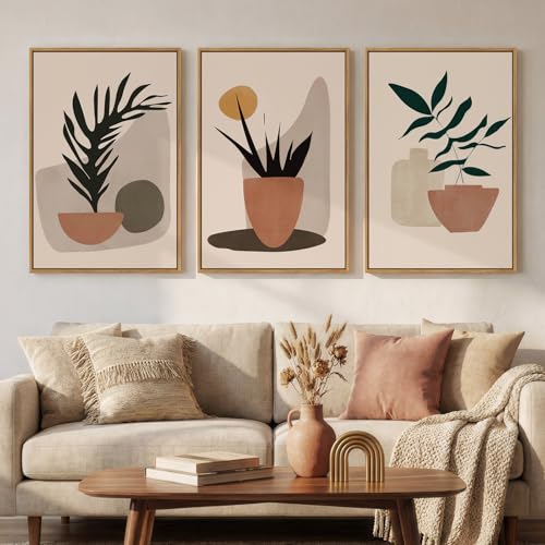 Framed Boho Botanical Canvas Wall Art Prints, Set of 3 Piece Bohemian Neutral Orange Paintings Artwork for Walls, Elegant Boho Plant Pictures for Living Room Dining Room Office Wall Decor, 16x24 Inch - color: Orange Neutral, size: 16" W x 24" H x 3Pcs