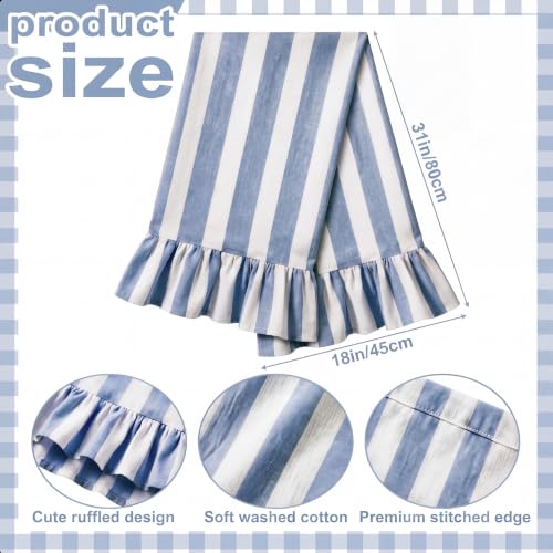 Blue Striped Kitchen Towels Set of 2, 100% Cotton Ruffled Striped Dish Towels 18"x31" Absorbent Tea Cloths Classic Pattern for Farmhouse Charm, Drying Dishes, Entertaining Guests - color: Blue