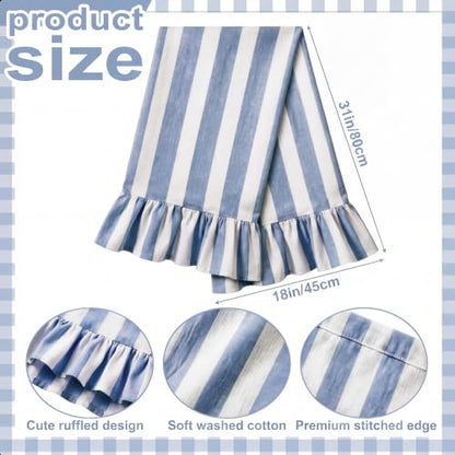 Blue Striped Kitchen Towels Set of 2, 100% Cotton Ruffled Striped Dish Towels 18"x31" Absorbent Tea Cloths Classic Pattern for Farmhouse Charm, Drying Dishes, Entertaining Guests - color: Blue