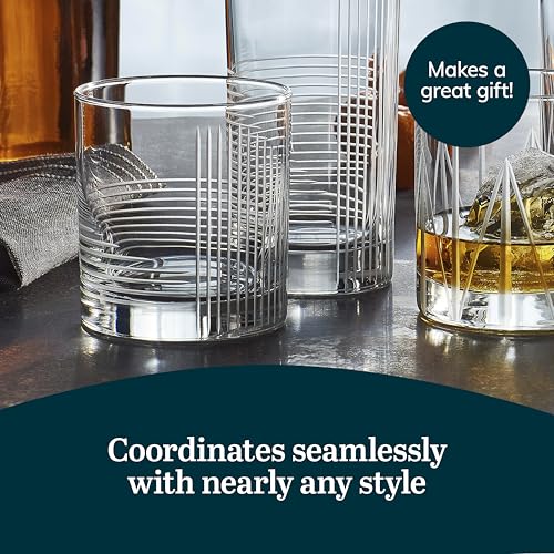 Libbey Cut Cocktails Rocks Glasses Set, Clean, Linear Glassware Drinking Glasses Set of 4, Dishwasher Safe Glasses for Weddings, Birthdays, and More - color: Passage Rocks