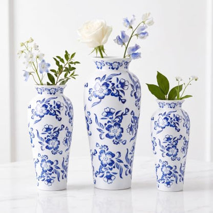 LemonRoad 3 Pack Chinoiserie Vases Porcelain Blue and White Vases for Flowers Pottery Chinoiserie Ceramic Vase for Living Room Mother's Day Decor Table Centerpiece, 6.7", 8.3", 10"(Lotus) - style: Lotus