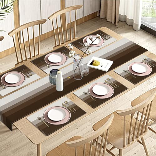 Emvency Table Runner and Placemats Set of 6, Coffee Brown Grey Gradient | Geometric Stripe Art Dining Decor for Daily Use(1 Table Runner 72 inches Long and 6 Placemats) - color: Coffee Brown Grey Gradient