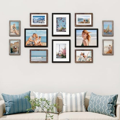 Vittanly 12 Pack Gallery Wall Frame Set, Black, Brown, Dark Grey | Gallery Wall Frame Set: 4pcs 8x10, 4pcs 5x7 & 4pcs 4x6 Photos for Wall & Table, Picture Frames made of Engineered Wood - color: Black & Brown & Dark Grey
