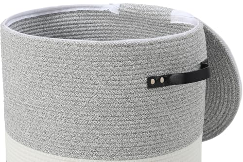 16"x20" Extra Large Cotton Rope Basket with Zipper Lid, Woven Laundry Hamper and Blanket Storage Basket, Round Clothes Bin for Living Room Bedroom, Dual Grey - color: Dual Grey