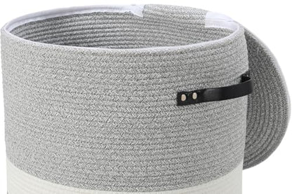 16"x20" Extra Large Cotton Rope Basket with Zipper Lid, Woven Laundry Hamper and Blanket Storage Basket, Round Clothes Bin for Living Room Bedroom, Dual Grey - color: Dual Grey