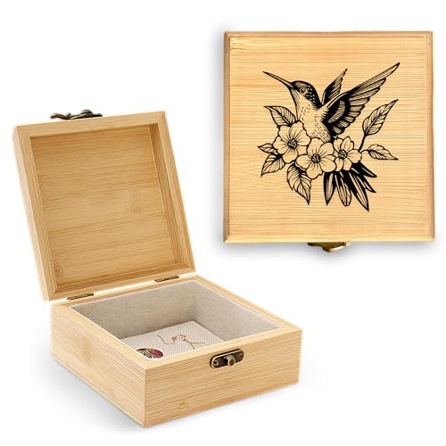 Hummingbird Trinket Keepsake Decorative Jewelry Box, Gifts For Women, Hummingbird Lovers Themed Decor, Home Room Ring Earrings Necklace Organizer Holder Vintage Wooden Box! - color: Hummingbird