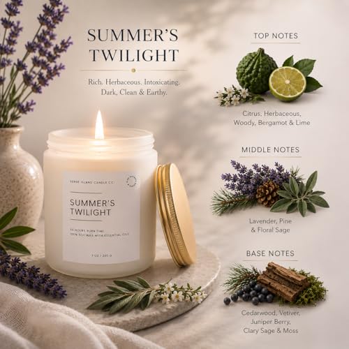 Summer's Night Scented Candles for Mid Summer Twilight | Natural Soy Candle 7oz, up to 50 Hrs Burn Time Highly Scented Giftable - color: Summer's Twilight