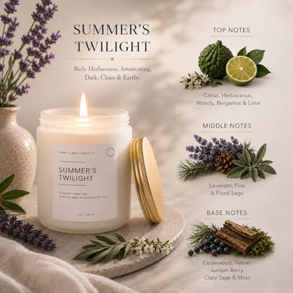 Summer's Night Scented Candles for Mid Summer Twilight | Natural Soy Candle 7oz, up to 50 Hrs Burn Time Highly Scented Giftable - color: Summer's Twilight