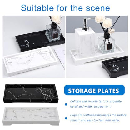 Marble Design Composite Vanity Tray for Bathroom Countertop Storage, White Cosmetic and Toiletries Organizer Plate for Home and Hotel Use