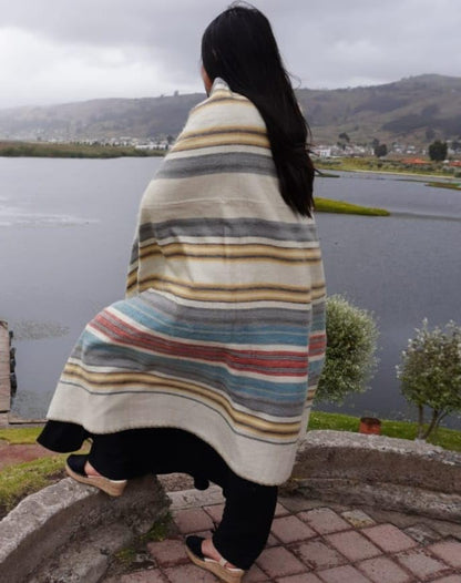 Alpaca Wool Throw Blanket, Queen (95" x 65") | Cozy, Ultra-Soft, Naturally Warm, Lightweight & Breathable, Non-Itchy - color: Beige and Colors Striped, size: Queen (95" x 65")