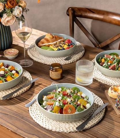 8.5" Ceramic Pasta Bowls Set of 4, Salad Bowls | Versatile Serving Bowls for Pasta, Salad, Fruit & Noodles, Housewarming & Wedding Gift, Desert Sage - color: Desert Sage, size: 8.5 Inch