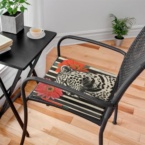 Leopard Print Memory Foam Chair Cushion for Dining Chair Comfortable Leopard Cheetah Seat Cushion Non Slip Kitchen Cafe Office Square Chair Pad - color: Multi 1