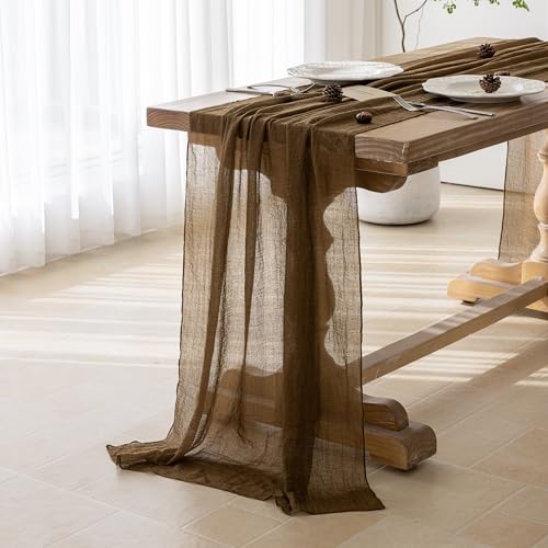 10Pcs Coffee Cheesecloth Table Runner 120 Inches for Party Boho Home Decor | For Wedding Baby Shower Bridal Shower Birthday Engagement Party 10FT Rustic Boho Home Decorations - color: Coffee, size: 35"x120"(Pack of 10)