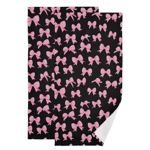 ALAZA Hand Towels for Bathroom Set of 2, Pink Bow Black Background Pattern Ultra Soft and Absorbent Fingertip Towels & Face Cloths, 28 x 14 inch - color: Multicolor02