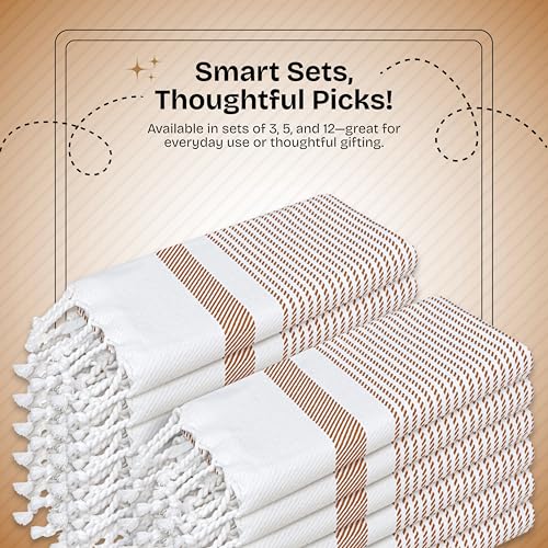 Brown Turkish Kitchen Towels 16x26 Inch, 3 Pack, 100% Cotton, Ultra Absorbent, Soft, Fast Dry, Machine Washable, Dish Towel with Tassels for Drying Dishes, Cleaning, Everyday Use - color: Brown, style: 3 Pack