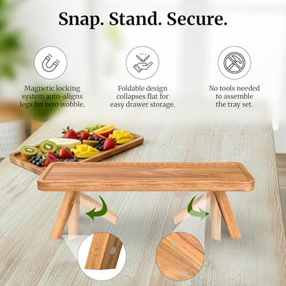 3 Tier Serving Tray, Wooden Tiered Stand for Charcuterie | Tiered wooden food display for cupcakes, cheese and appetizers; ideal for dessert tables, parties, weddings and events.