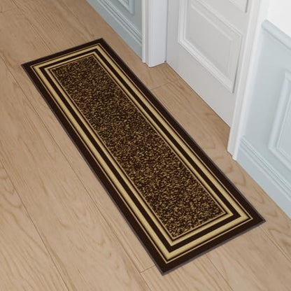 Ottomanson 2x5 Kitchen Rug Runner – Non-Slip Entryway Rug - color: Border Brown, size: 1'8" x 4'5" (Runner)