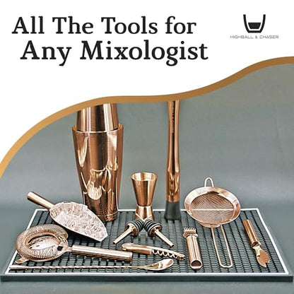 Highball & Chaser Bartender Kit with Black Bamboo Stand Beautiful Cocktail Shaker Set and Bar Tools Stainless Steel Boston Shaker Bartender Kit with Stand (Antique Copper) - color: Antique Copper