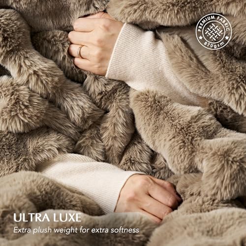 Faux Rabbit Fur Bubble Throw Blanket, 50"x60", Greige | Ultra Soft, Luxury Faux Rabbit Fur Throw, Thick Warm Bubble Blanket, Cozy Fluffy Reversible, for Bed, Couch, Chair, Sofa - color: Greige, size: 50"x60"