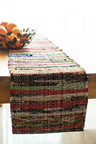 13x72 Inch Rainbow Chindi Table Runner – Eco-Friendly Handwoven Runner Made from Recycled Cotton Rags – Colorful Boho Table Decor for Dining, Console, or Coffee Table - color: Multi Color, size: 13x72 Inch.