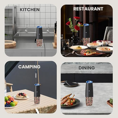 Rechargeable Gravity Salt Pepper Grinder Set, 1 Pack (Black) | Gravity Rechargeable Grinder With Led Light & Adjustable Coarseness, No Extra Batteries Needed For Kitchen Seasoning - color: Rechargeable/1pc/Black