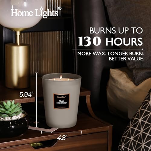 HomeLights Premium Scented Candles - 33.3 oz Natural Soy Wax, Aromatherapy for Home, Long Lasting Smokeless, 130 hrs Burn Time, 3 Cotton Wicks, Gifts for Women & Men - Teak Mahogany - color: Teak Mahogany