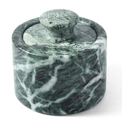Green Marble Salt Cellar with Lid 3.5", Stone Pepper Container & Spice Jars for Kitchen, Marble Salt and Pepper Holder, Stone Storage Box for Kitchen Counter, Spice Jar (Verde Alpi Green) - color: Verde Alpi Green