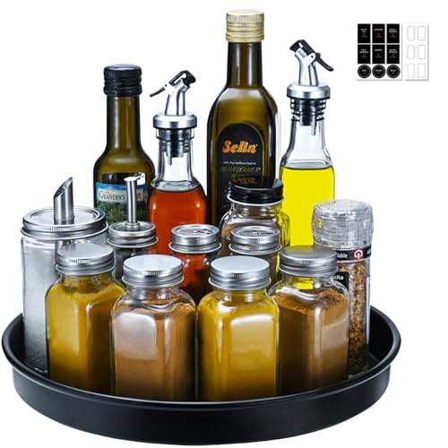 Amolliar Lazy Susan Organizer, 12" Metal Rotating Turntable Organizer Black | Lazy Susan for Cabinet Fridge, Pantry Organizer, Spice Rack Condiment Organizer for Kitchen, Countertop Bathroom Vanity Tray - size: Black 12“ 1Pack
