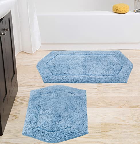 Home Weavers 100% Cotton Tufted Waterford Collection, Extra Soft and Absorbent Bath Rugs, Machine Wash Dry, Bath Mats for Bathroom Floor, 2 Piece Set(S+M), Blue - color: Blue, size: 2 Piece Set(S+M)