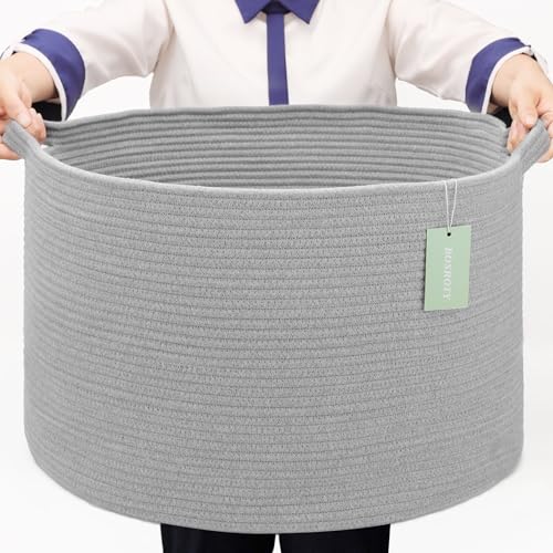 Cotton Rope Basket for Boys Kids, 87L Laundry Hamper, Light Gray | Collapsible Woven Nursery Hamper, Sturdy Handles for Clothes Toys Towels, Ideal for Living Room Bedroom Bathroom - color: Light Gray, size: 87L (22"x14")