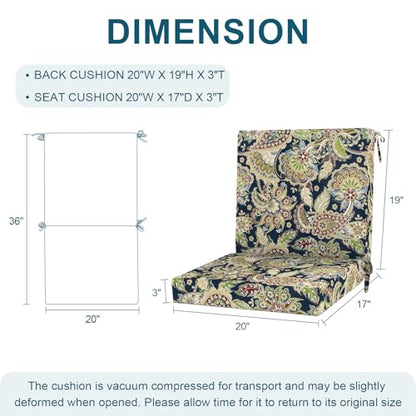 DYTXIII Outdoor Midback Chair Cushions Set of 2-20"x17" Water Repellent & Fade-Resistant Patio Seat Cushions with High-Resiliency Foam, Non-Slip Ties for Dining, Balcony Furniture-Paisley Sapphire - color: Paisley Sapphire