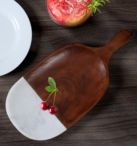 Marble & Acacia Wood Serving Tray, 12x5.5 Inch