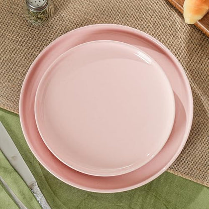 Ceramic Salad Plates Set, 8 Inch, Set of 4, Elegant Pink | Stoneware, Dishwasher & Microwave Safe, Small Dinner Plates, For Cake, Fruits, Waffle, Pasta, Salad - color: Pink, size: Salad Plates Set (4PCS)