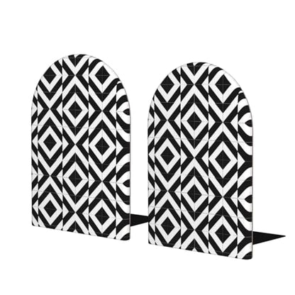 Geometric Black & White Patterns Print Book Ends, 1 Pair Sturdy Wooden Bookends for Shelves Heavy Duty Non-Slip Wood Bookend for Home Office Library School Study Decoration