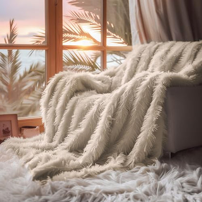 Hyde Lane Fluffy Cute Throw Blankets for Couch Sofa, 2 Way Reversible Ultra Soft Long Faux Fur, Shaggy Cozy Fuzzy Blanket Beige/Khaki, 60x80 - color: Beige/Khaki, size: 60x80"