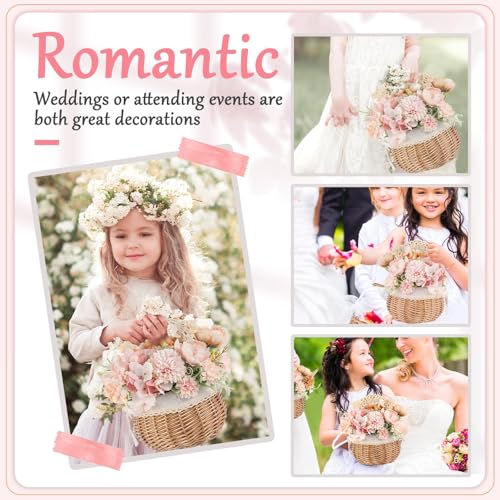 Weysat 2 Pcs Small Flower Girl Basket with Handle, Fabric Liner, Wicker Rattan Flower Basket Set, Rustic, Cute, Hand Woven for Wedding Girl Home Decorations Picnic Garden Candy Sweets Gifts Storage - style: Fabric Liner