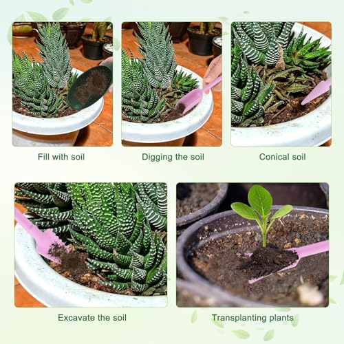 M METERXITY 2-Set Succulent Tools, Plastic 2-in-1 Mini Garden Shovel Hand Succulent Transplanting Tools Garden Shovel Transplant Trowel for Planting/Digging/Aerating [Deep Green,Purple] - color: Deep Green,Purple