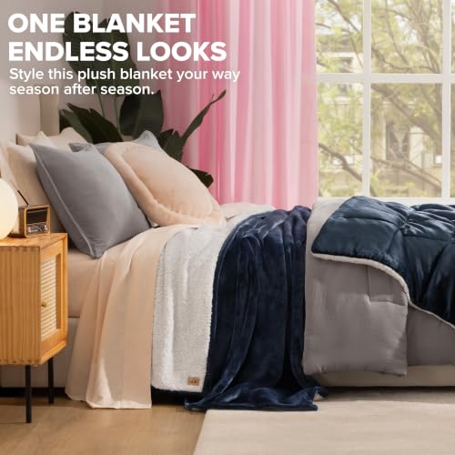 UGG Nita King Blanket, Reversible Plush Fleece, 110" x 90", Blue | Fits King & California King Beds, UGG Fluff Plush Face, Smooth UGG Fluff Reverse, OEKO-TEX Compliant, Warm & Cozy, Oversized - color: Blue, size: King/Cal King