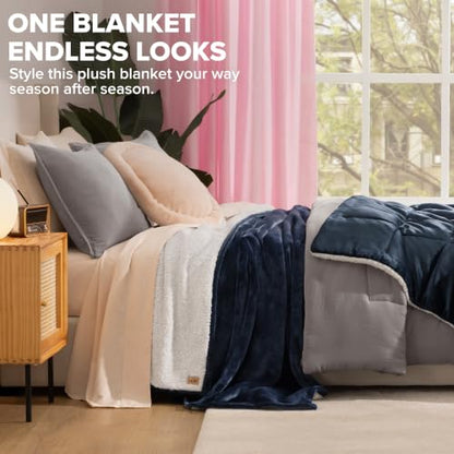 UGG Nita King Blanket, Reversible Plush Fleece, 110" x 90", Blue | Fits King & California King Beds, UGG Fluff Plush Face, Smooth UGG Fluff Reverse, OEKO-TEX Compliant, Warm & Cozy, Oversized - color: Blue, size: King/Cal King