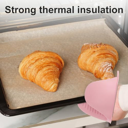 2 PCS Mini Silicone Oven Gloves Heat Resistant Cooking Pinch Mitts Potholder for Kitchen Cooking & Baking (Pink) - color: Pink