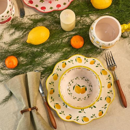 Bico Fruit Pop Scalloped Salad Plates Set of 4, 8.75 Inch Ceramic Dessert Plates for Salad, Appetizer, Side Dishes, Microwave and Dishwasher Safe, Gift for Housewarming and Thanksgiving - color: Fruit Pop