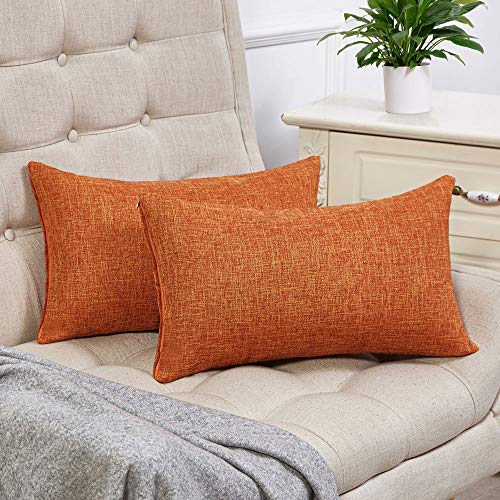Anickal Thanksgiving Lumbar Pillow Covers 12x20 Inch for Fall Decor Set of 2 Burnt Orange Rustic Linen Decorative Rectangle Throw Pillow Covers Cushion Case for Sofa Couch Farmhouse Home Decorations - color: Burnt Orange, size: 20" x 12" (Pack of 2)