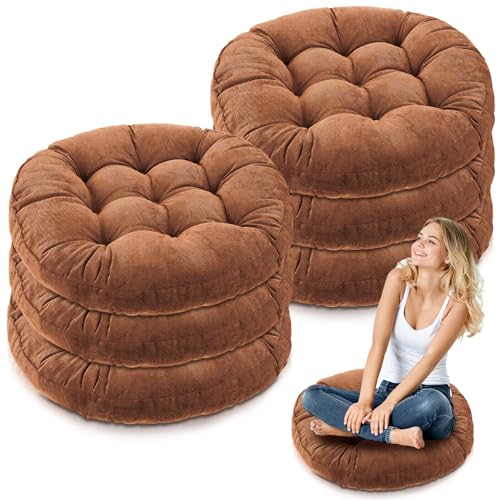 Jerify Brown 6 Pcs Large Floor Pillow Cushion,Round 22 x 22 | Round Square Flexible Seating Floor Meditation Pillow for Classroom Adult Picnic Party Learning Daycare School Reading Corner - color: Brown, size: Round 22 x 22