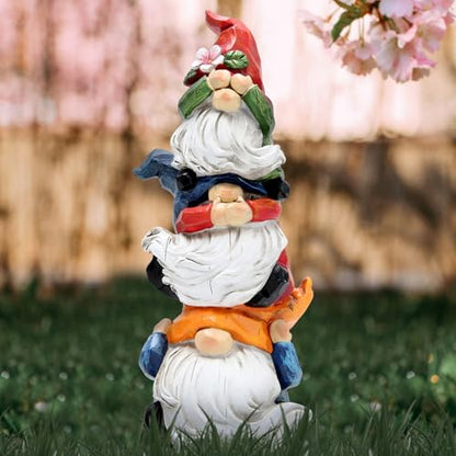 Hodao Spring Gnome Decor Statue, Resin Three Wise Gnomes Figurine with See No Evil Hear No Evil Speak No Evil Design, Cute Tiered Tray Shelf Table Accent, Year Round Gift - style: Three Wise Gnom