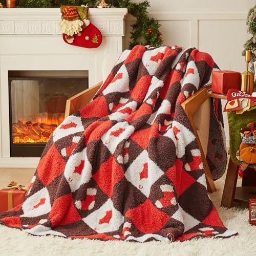 Christmas Knit Throw Blanket - Super Soft Cozy Fuzzy Blankets for Couch, Sofa & Bed, Holiday Throw Blanket，50"x60" - color: Christmas Stocking, size: Throw/Travel(50"x60")