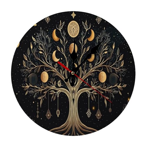 Bohemian Mandala Minimalist Silent Wall Clock 9.8x9.8 inches, Modern Round Wooden Clock Without Numbers for Bedroom Living Room Office Home Decor - color: Bohemian Mandala, size: 9.8x9.8 inches