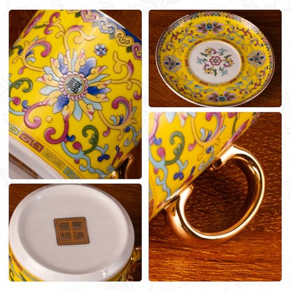 KAMMAK Tea Cup and Saucer, Ceramic Coffee Cups, 7 oz, Set of 2 | Porcelain Tea Cups with Saucers for Coffee and Cappuccino, Ideal for Breakfast, Afternoon Tea and Entertaining,639N+640N - style: 639N+640N